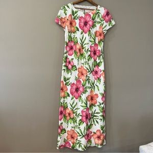 Talbots Linen Maxi Long Dress Tropical Resortwear Size 12 Lined